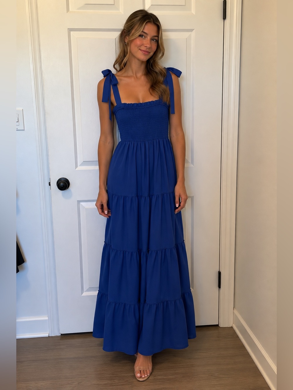 Cupshe Cobalt Tie-Shoulder Tiered Maxi Dress
